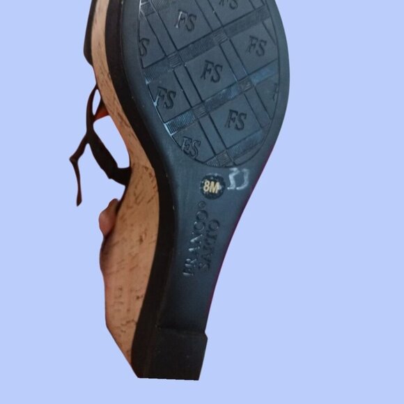 Franco Sarto Black Wedge Sandals Open Toe Cork Wedge Size 8M - Picture 6 of 13